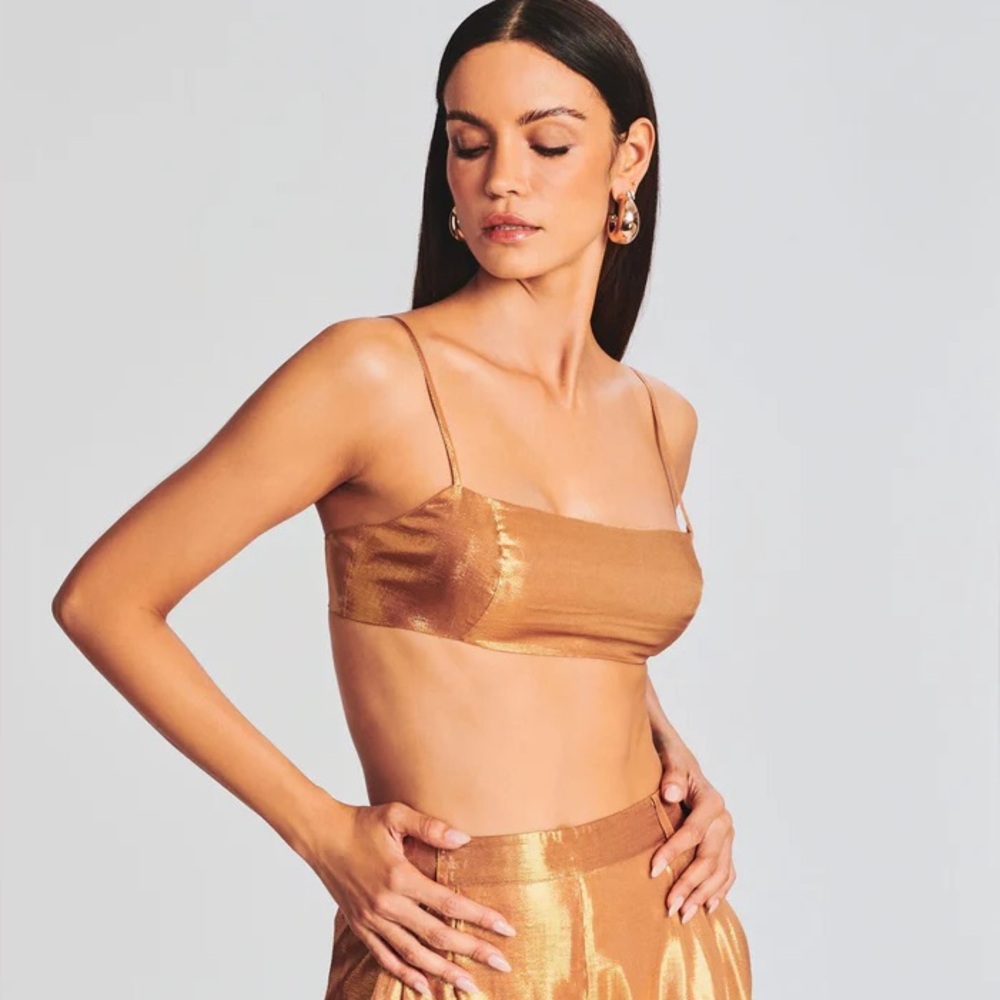 Retrofête Vedra copper metallic silk chiffon crop top, size M, NWT